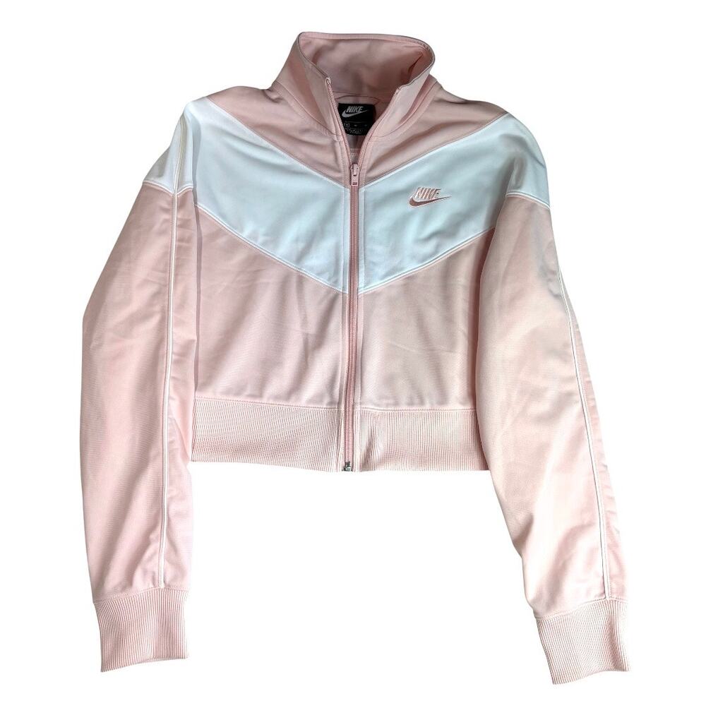 NIKE Women's Pink Heritage Cropped Track Jacket White Chevron Colorblock Medium